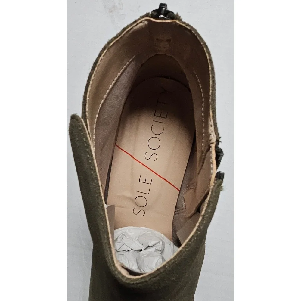 Sole‎ Society River Army Cow Suede Ankle Booties Side Zip Block Heel Womens 6.5M